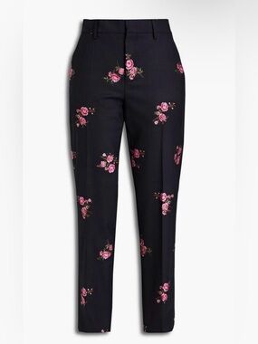 RED Valentino floral-appliquéd wool-blend twill tapered pants in black and pink